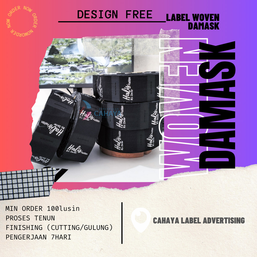 

1x4cm Label Woven Damask / Label Baju Rajut / Label Bordir / Label Baju / Label Celana / Label Murah Free Desain