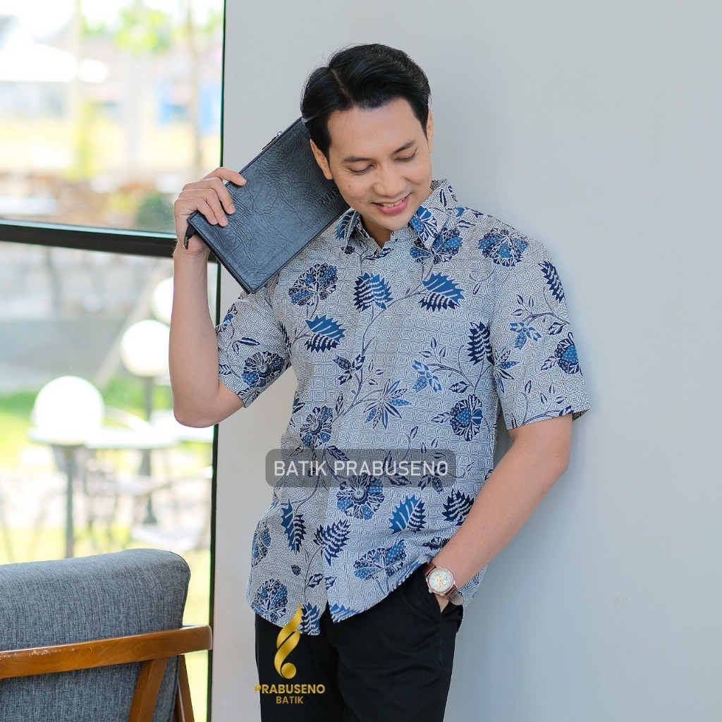 GODHONGAN BATIK PRABUSENO  Kemeja Pria Lengan Pendek Slimfit Katun Premium Lapis Furing Erro Kantor 