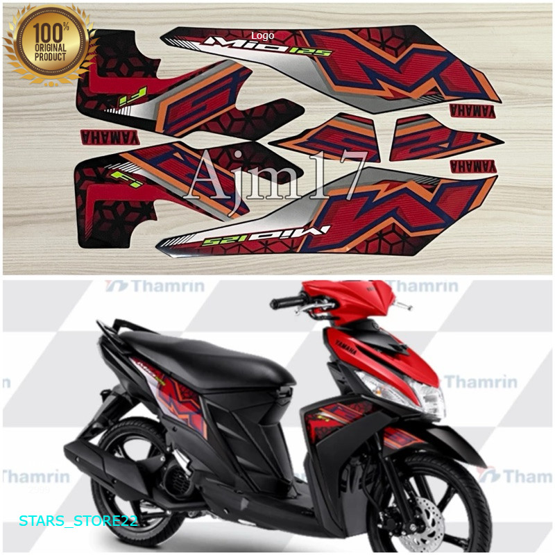 STIKER STRIPING MOTOR MIO M3 125 TAHUN 2024 MERAH Kualitas original
