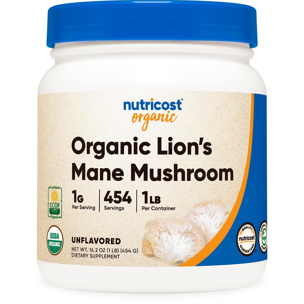 Nutricost Organic Lion's Mane Mushroom Powder 1LB - Certified USDA