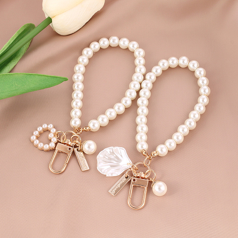 Cute Shell Heart Bow Pearl Beads Chain Pendant Phone Keychain Pearl Bag Key Chain