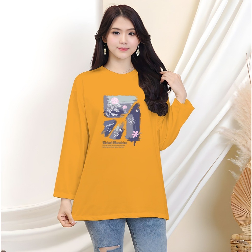 Kaos Oversize Wanita Panjang/Kaos Distro Wanita Lengan Panjang/Kaos Streetwear Oversize Panjang