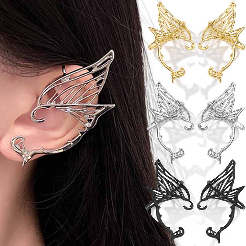 Single Side Earrings Leaf/Right Ear Fairy Ear Cuff Earring Elf Ear Clip Antique Gold Color Earrings 