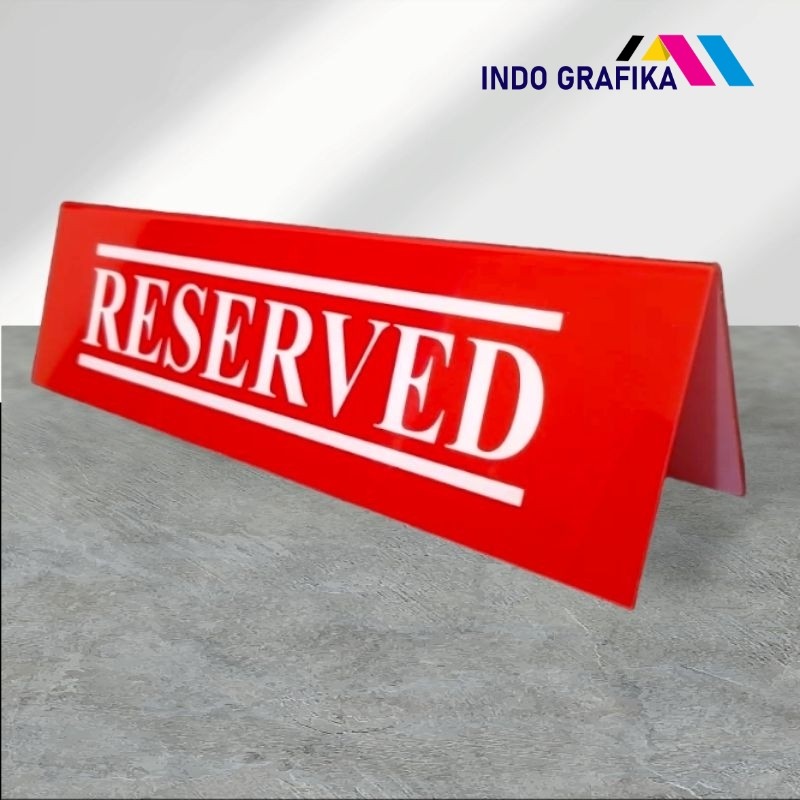 

Akrilik papan nama meja tulisan RESERVED warna merah