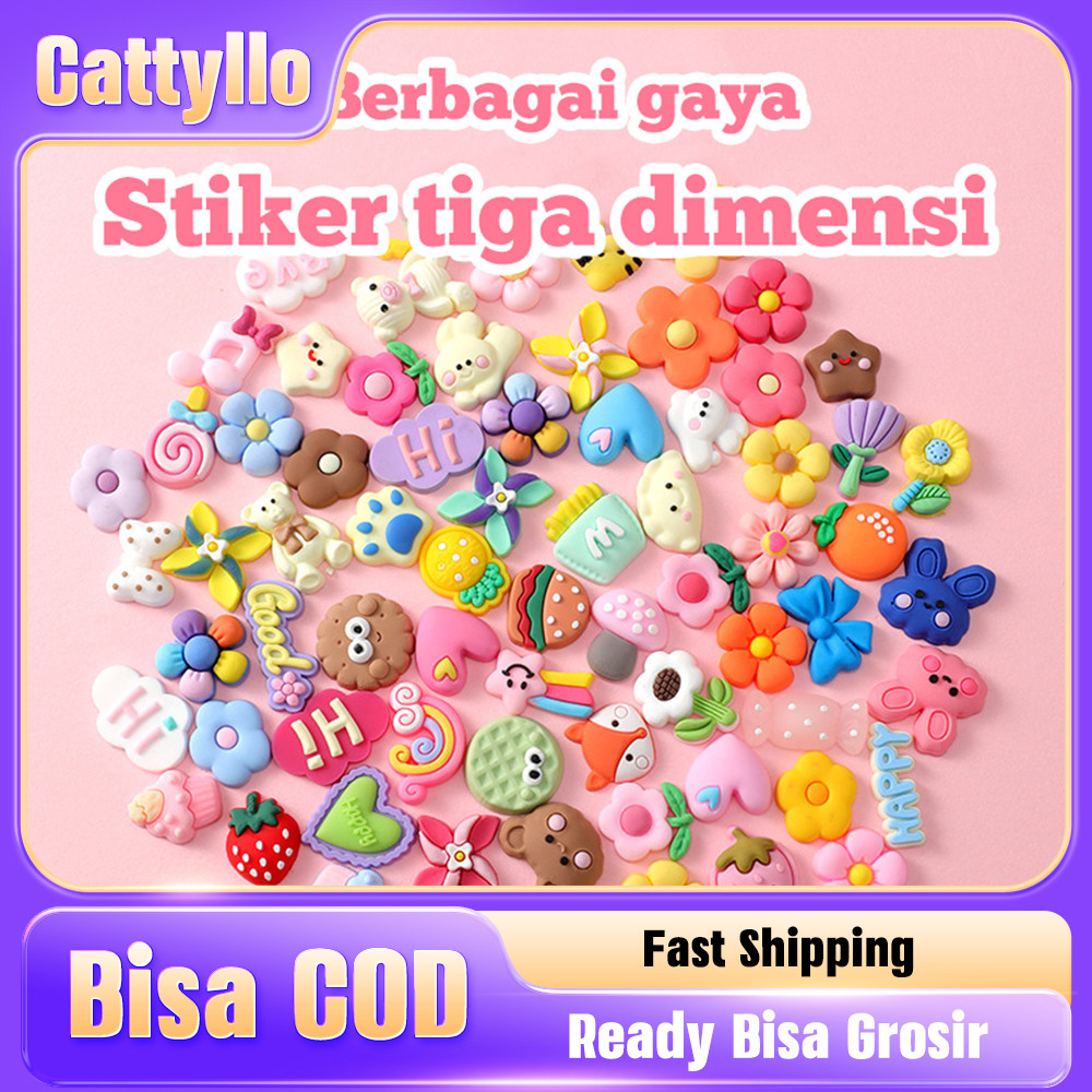 

3D Stiker Kartun Lucu Free Lem Gratis Aksesoris Berlabel Stiker Resin Gaya acak