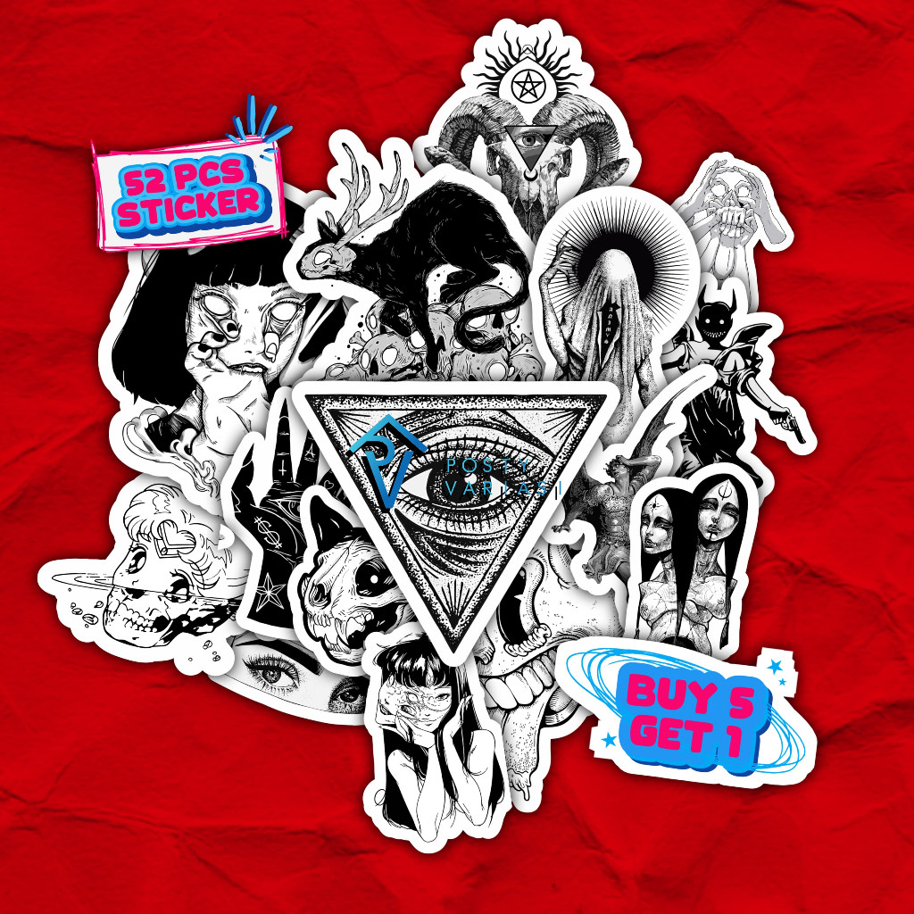 50 Pcs Stiker Grafiri Horror Thiriller Hitam Putih Aesthetic Untuk Case HP Laptop Anti Air