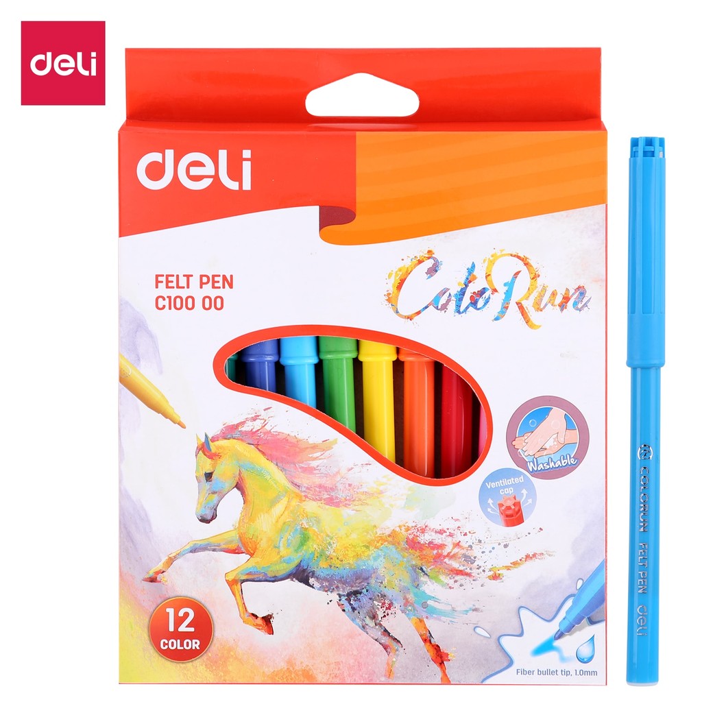 

Deli | Felt Pen (Spidol Warna) ColoRun | 12, 18 & 24 warna | C100X0