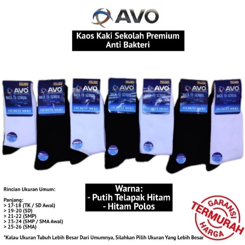 Kaos Kaki Sekolah Tebal hitam putih Premium Avo Original