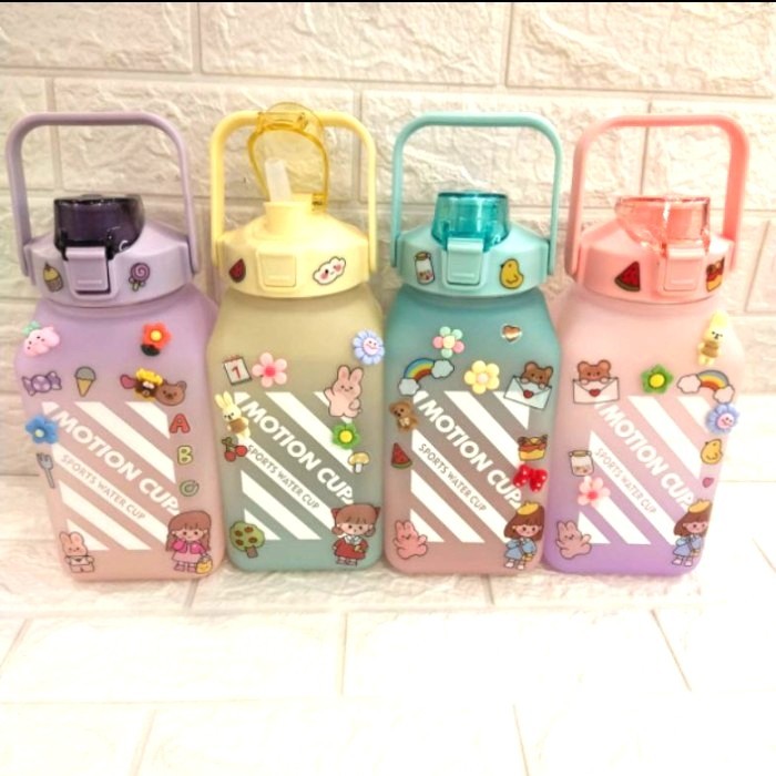 BOTOL MINUM 2 LITER KOTAK VIRAL KOREA GRADIASI MOTIVASI PELANGI GEMOY