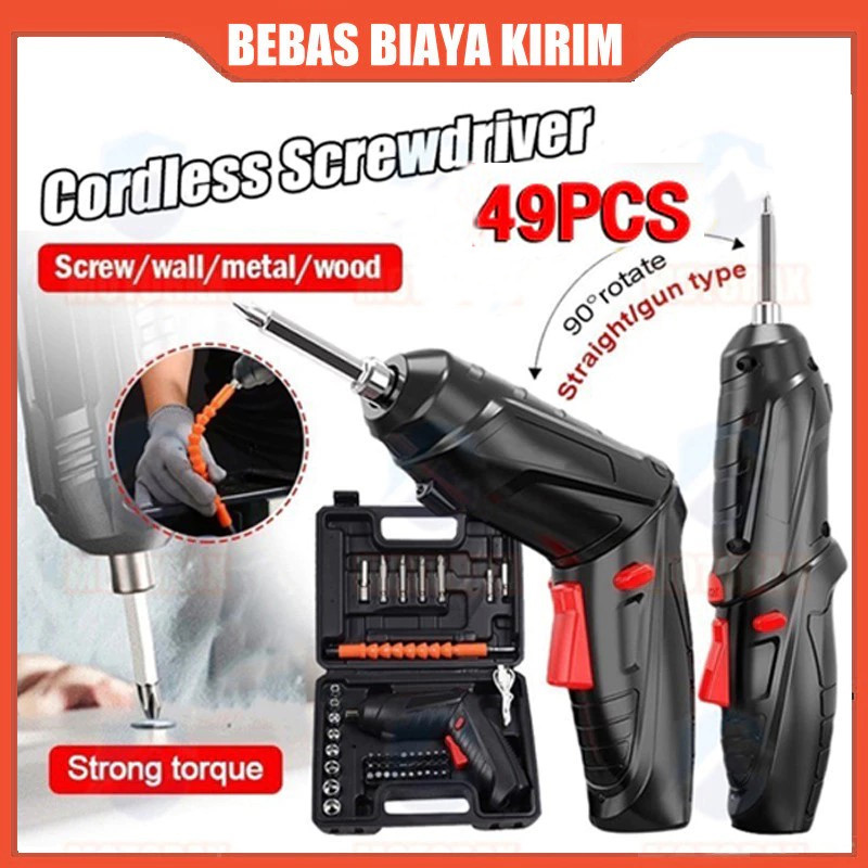 Promo Mesin Bor Set 49 pcs/Cordless Screwdr Mesin bor listrik 4.2V/Bor Listrik Multifungsi/SET