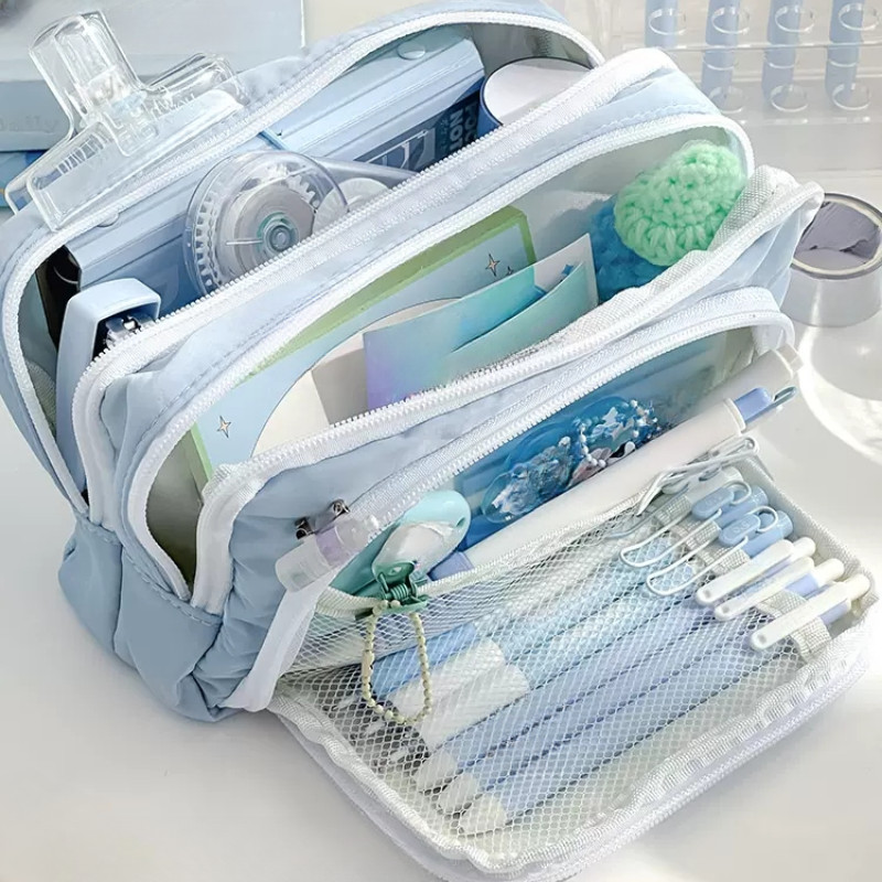 

Large Capacity Simple Student Pen Bag High Aesthetic Value Checkbook Stationery Box Girls High School Students