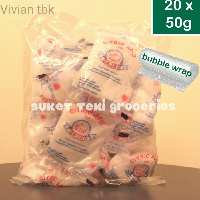 

vv Citric Acid / Citrun Zuur Food Grade Gajah per pak 20 sachet x 50 gram