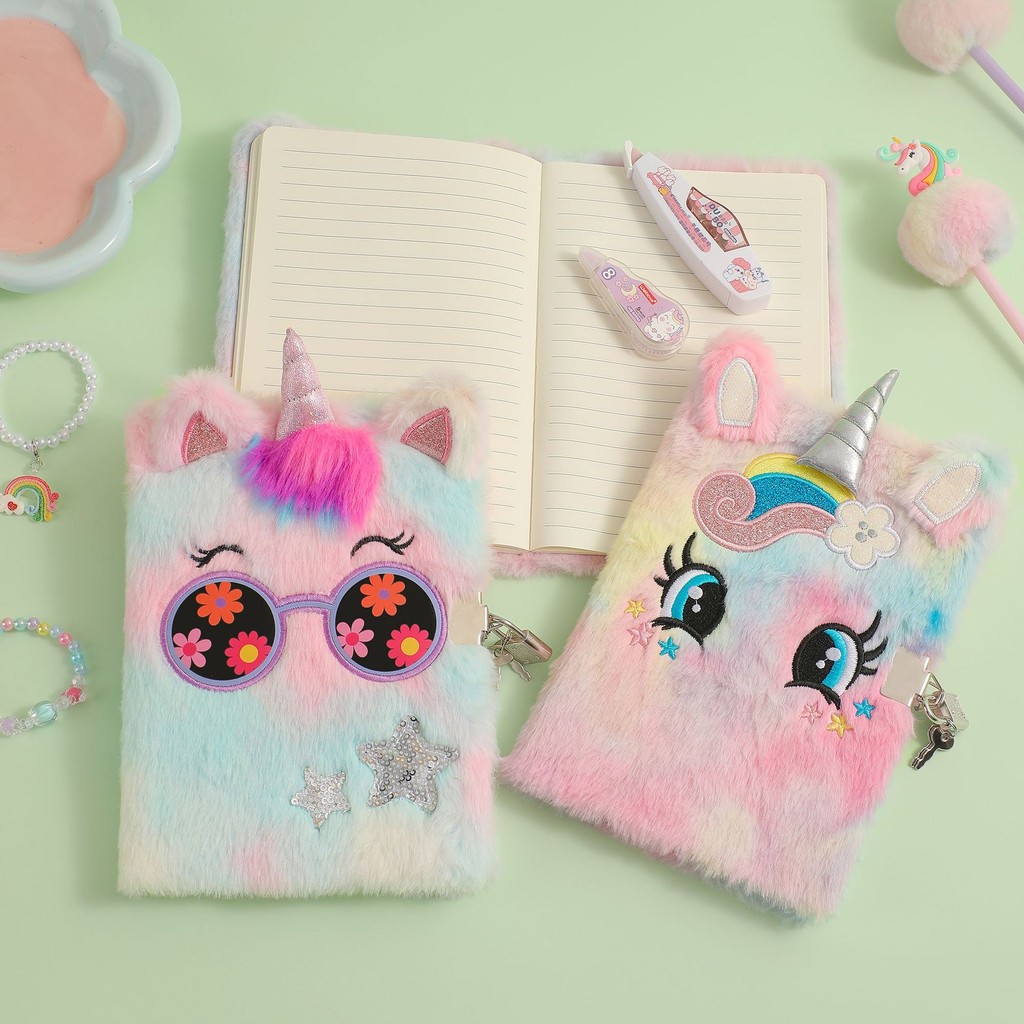 

A5 Kawaii Unicorn Notebook Cartoon Unicorn Themed Plush Diary Book for Girls School Stationery Cute School Supplies