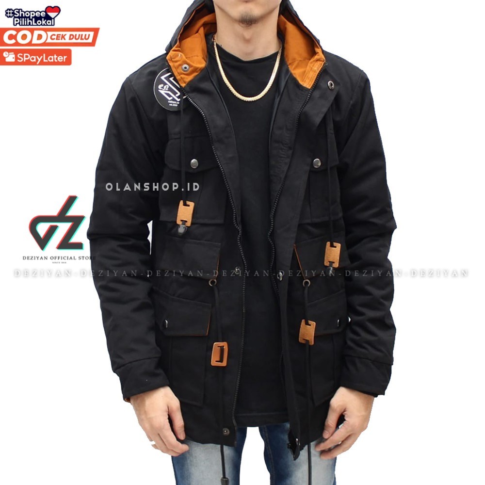 DEZIYAN [SIAP KIRIM] JAKET PRIA PARKA KANVAS SUEDE SENSOR SNSR TERBARU GAYA KOREA COWOK TREND LINE