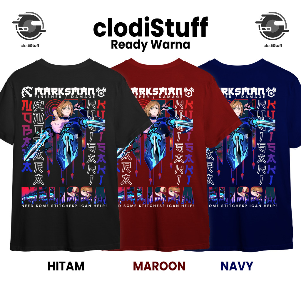 Kaos MELISSA NOBARA KUGISAKI SKIN JUJUTSU KAISEN JJK Mobile Legends Lengan Pendek Hitam Combed 30s