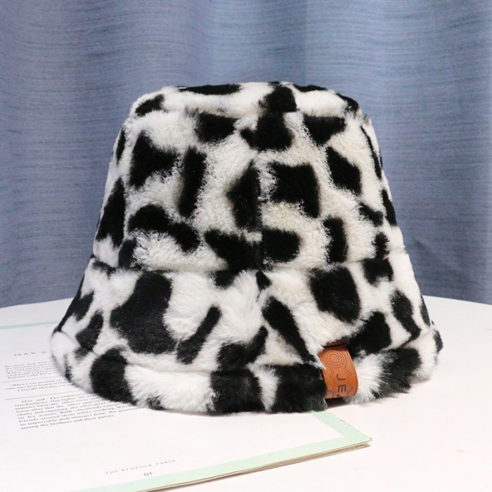 "F.SK" - BEST SELLER Topi Bulu2 Halus / Topi Leopard Winter Bucket Wanita / Topi Traveling - Sapi Mo