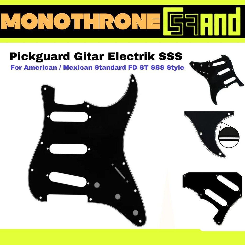 Pickguard Gitar SSS Single Single Coil Fender ST Squier Strato Stratocaster Pickguard Gitar Elektrik