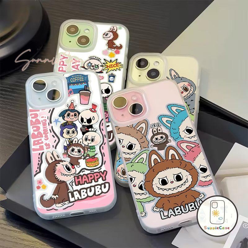 Labubu Lucu Dan Bahagia Casing Kompatibel Untuk IPhone 7Plus 11 12 XR 14 13 15 Pro Max XS MAX 6 7 8 