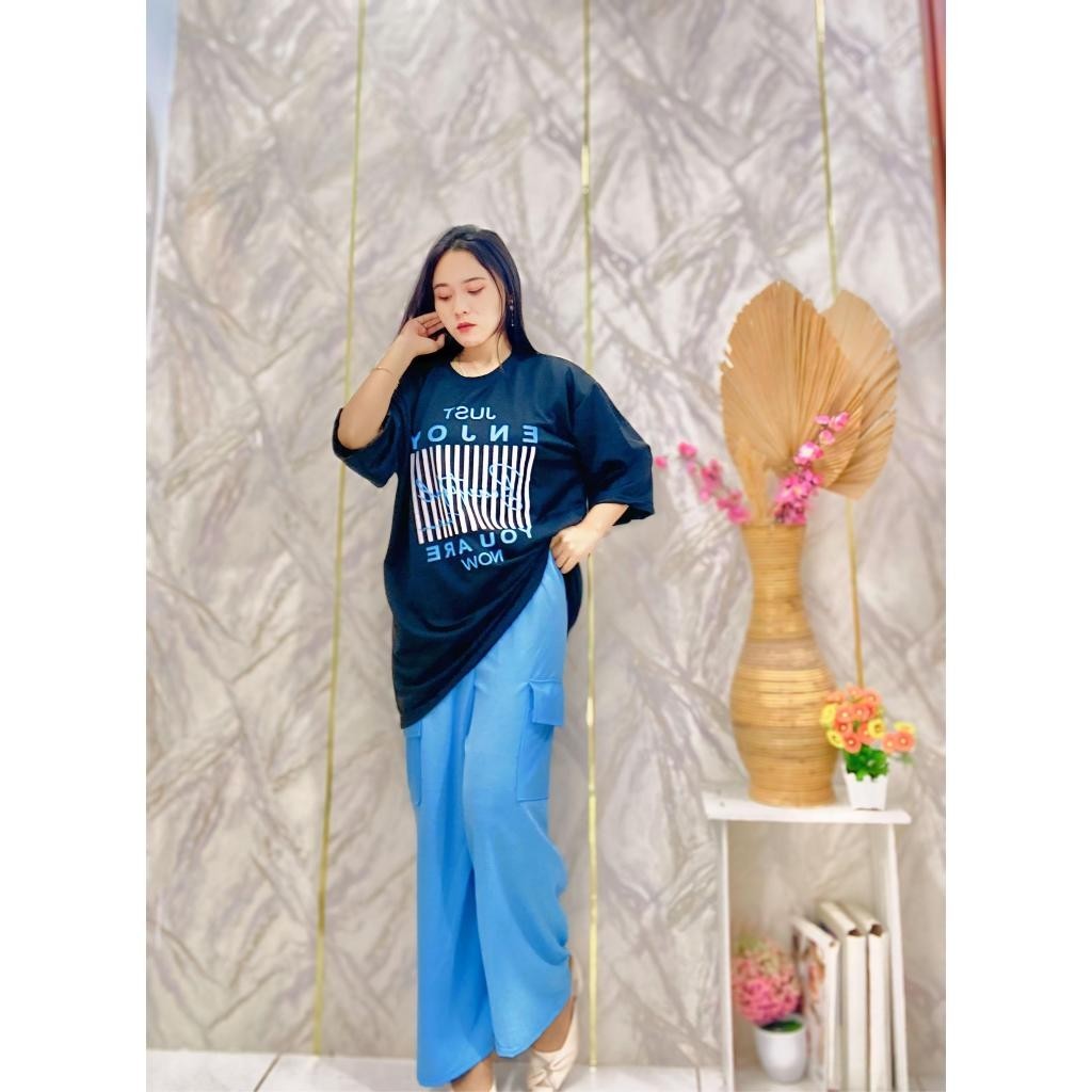 R.A - RPF ONESET CELANA CARGO WANITA UNA / WILMA SET CELANA CARGO PRINTING / SETELAN ATASAN OVERSIZE