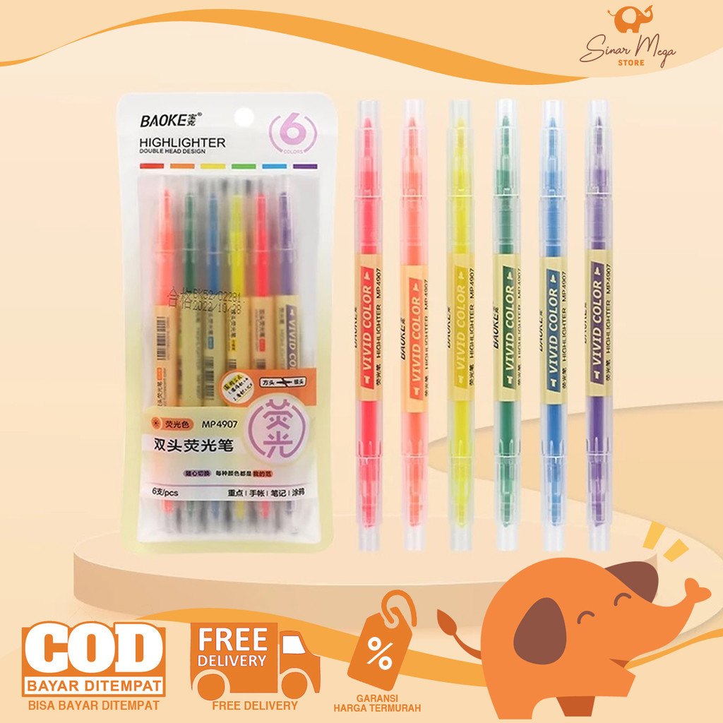 

BaoKe Double Side Highlighter Set Isi 6 MP4907 / Spidol Penanda 2 Sisi Murah Berkualitas