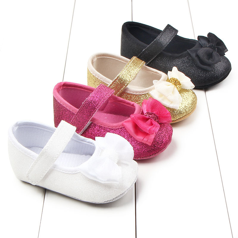 Newborn Baby Shoes Baby Boy Girl Shoes Girl Classic Bowknot Rubber Sole Anti-slip PU Dress Shoes Fir