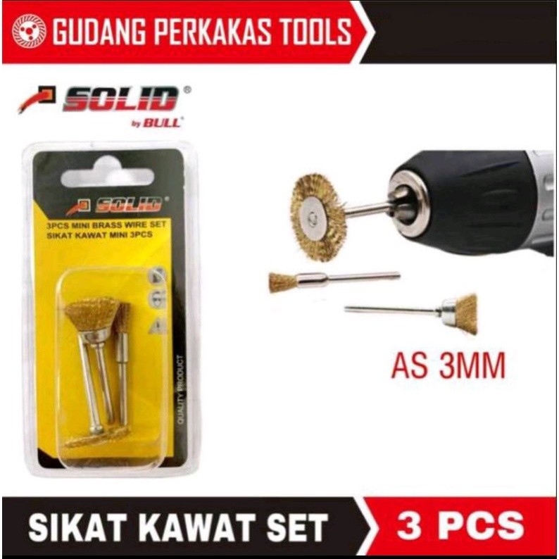 SOLID Mata bor sikat kawat 3 pcs / mini drill sikat