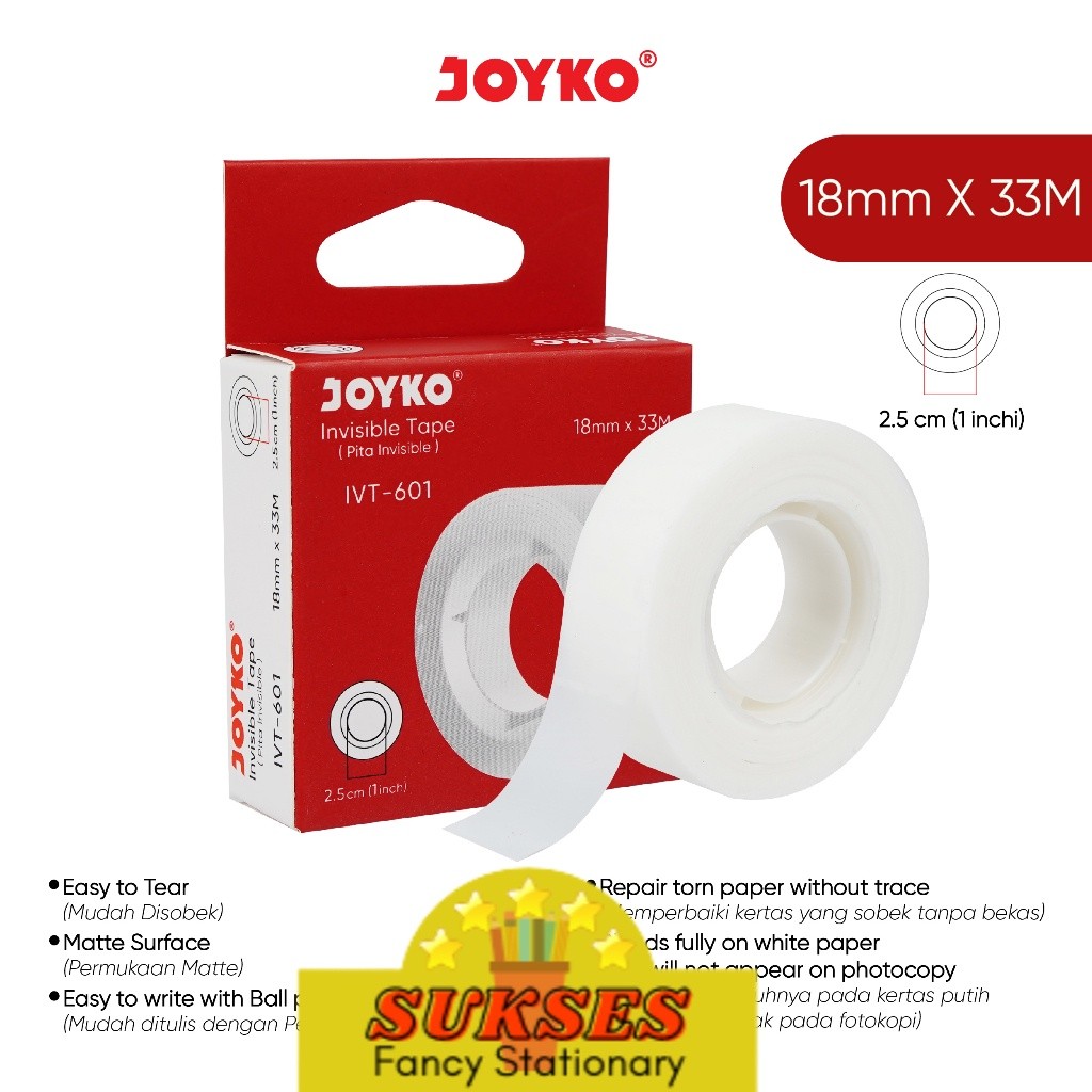 

Invisible Tape Pita Perekat Kertas Invisibel Joyko IVT-601 18mm x 33M