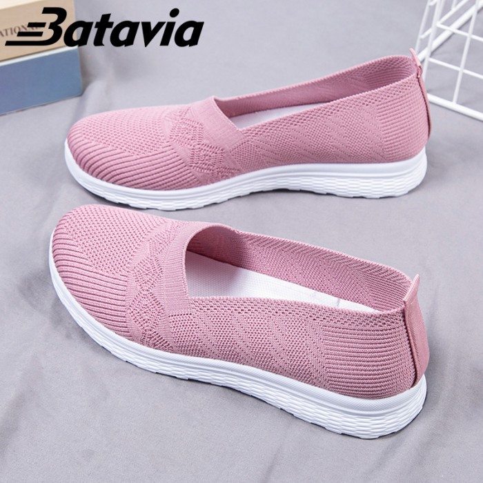 PROMO - Batavia Flat Breathable Mom Shoes Sepatu Fashion Flying Shoes A166 - A166 BLACK, 38