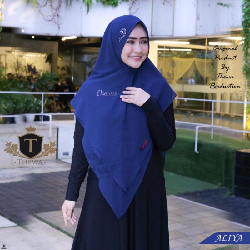 Thewa//khimar Aliya ori Thewa//ceruty babydoll 2 layer soft pet antem jilbab instan khimar payet ker