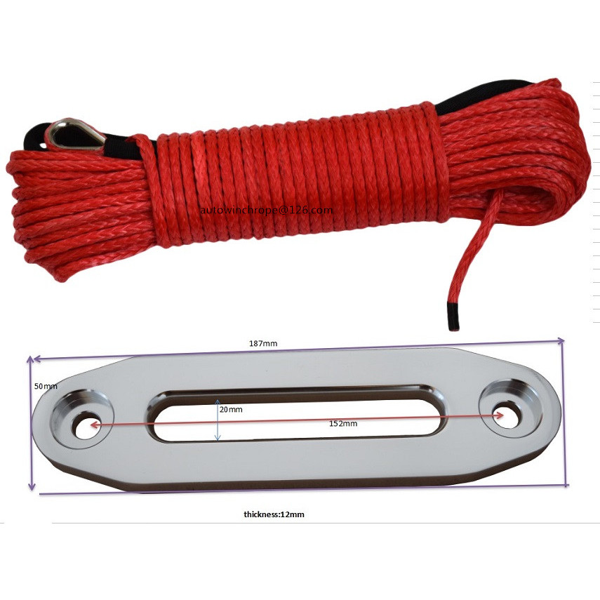 Red 6mm*30m Synthetic Rope add 4500lbs Aluminum Hawse Fairlead,Off Road Rope,Kevlar Winch Cable,Plas