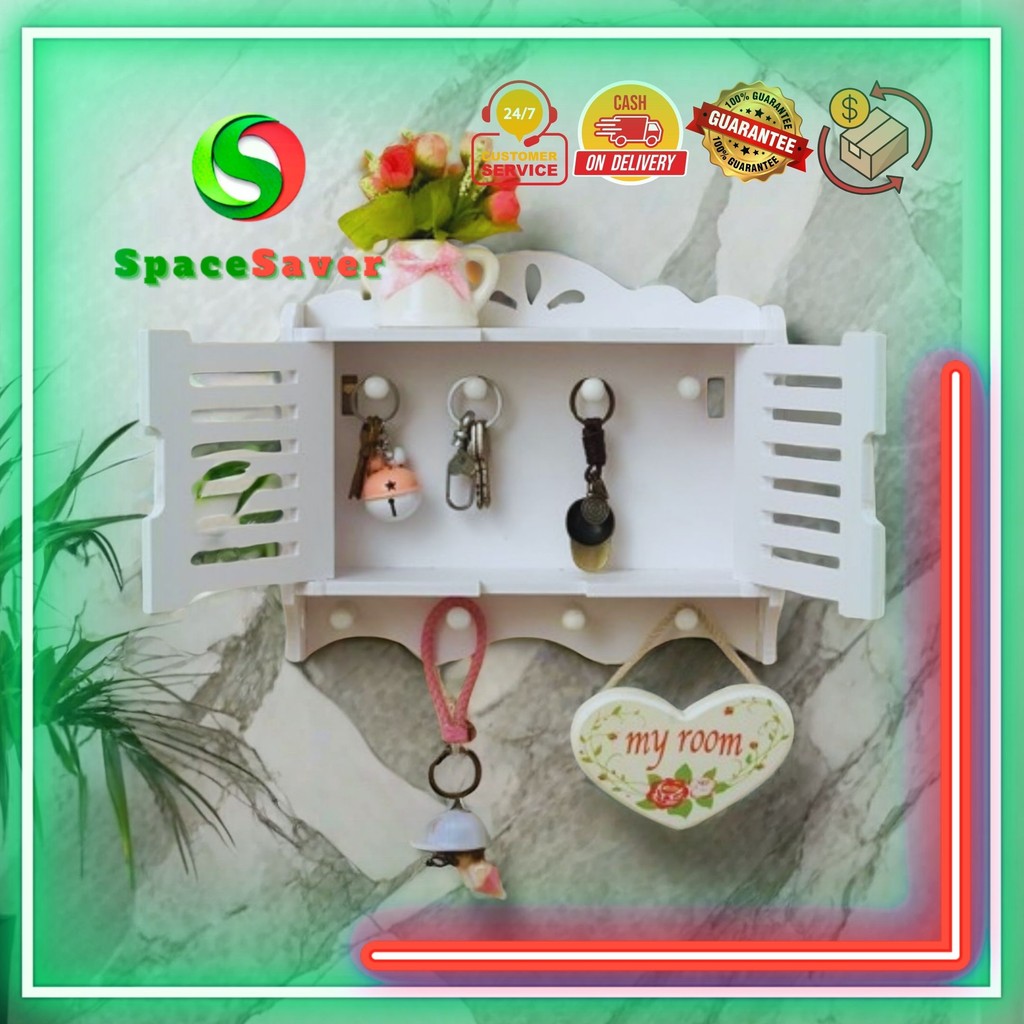 SpaceSaver - Rak Sudut Dinding Laci Dengan Hook Gantungan Vintage Tempat Kunci Obat-obatan Skincare 