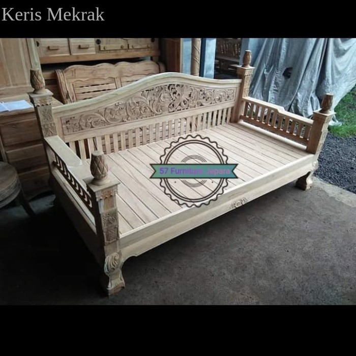 Bangku hias bale bale besar kayu jati - kursi resban 200x100cm ukir termurah