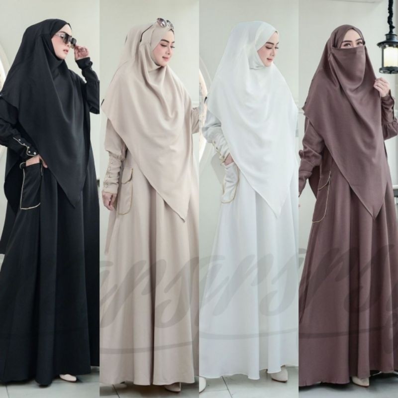 Armunza Syar'i By Arcadia Hijab Syari Umroh Dress Umroh Seragam Haji Hitam Putih