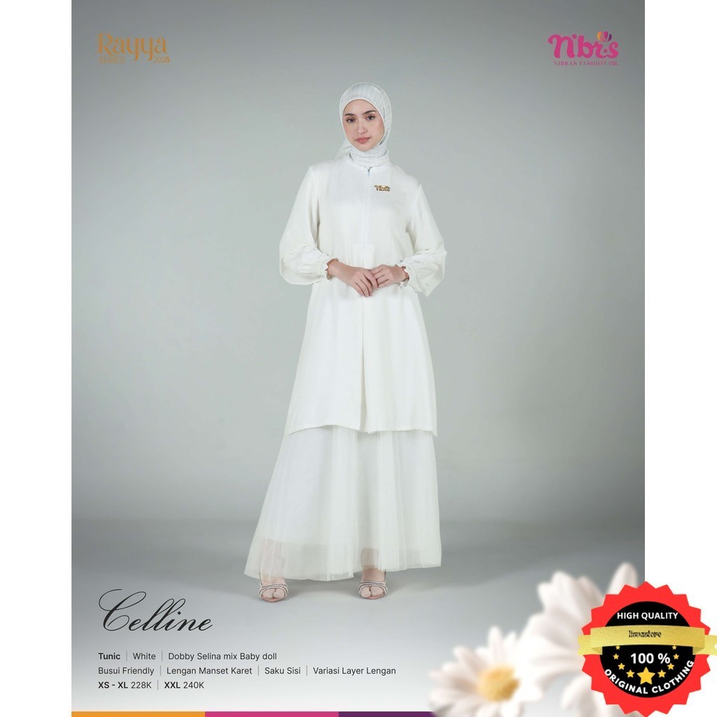Nibras Sarimbit Celline Tunik putih Wanita Kekinian
