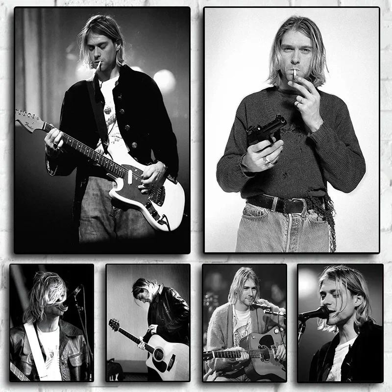 

Black And White Kurt Cobain Rock Singer Photography Poster Wall Art Pictures Canvas Paintings Home Room Decor