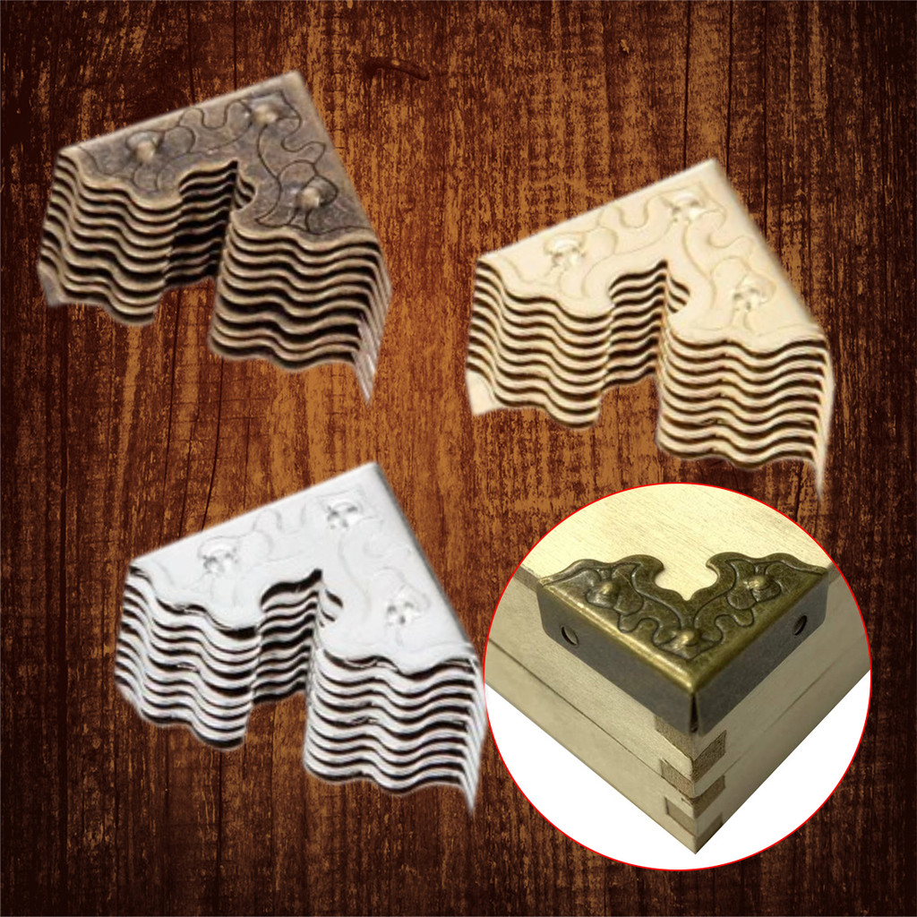 4/8Pcs Sudut meja pelindung Sudut Buku Album Ukir Antik Siku Ornament Besi Furniture Bracket Braket