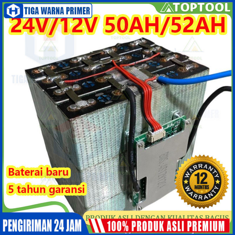 2025 ttery Baterai Lifepo4 12V/24V 52Ah / 24V 50Ah/50Ah include sudah BMS 100A / Non BMS Garansi 24 