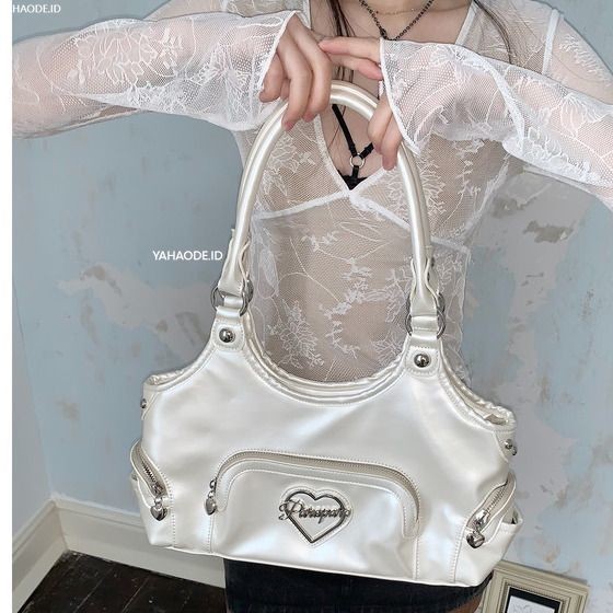 YAHAO-Tas Bahu Wanita Kapasitas Besar Gaya Amerika Serba Guna Warna Putih Yang Indah