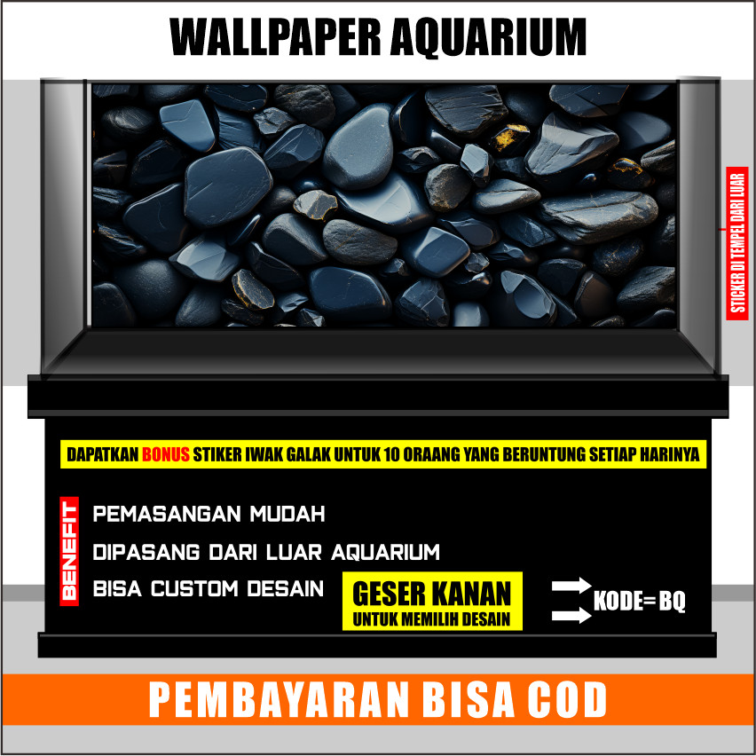 stiker background aquarium 3d timbul custome jumbo kaca akrilik besar full set rock batu bq