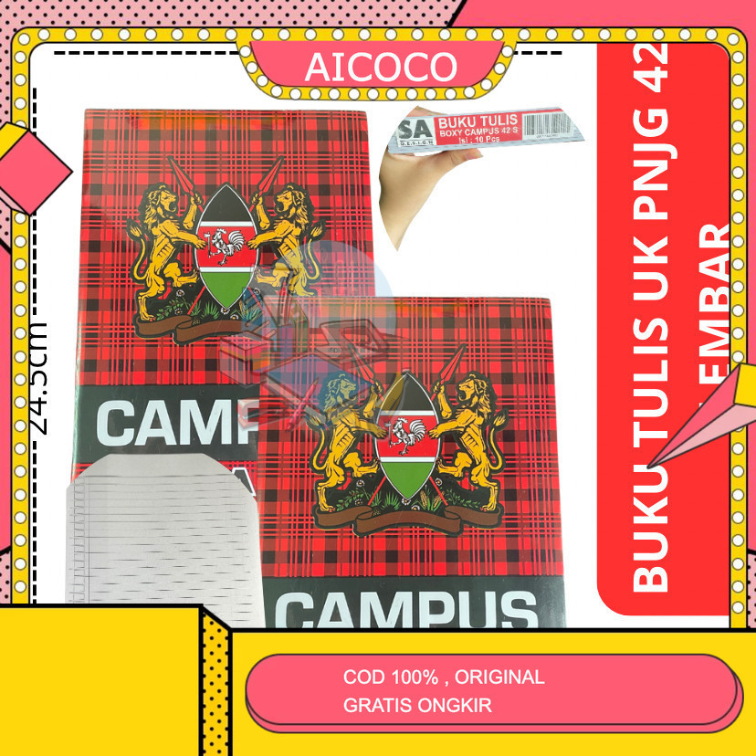 

AICOCO HOUSEWARE [1 BUNGKUS] Buku Tulis Bergaris Biasa Tebal Ukuran Boxy Panjang SA Isi 42 Lembar 10 Buku