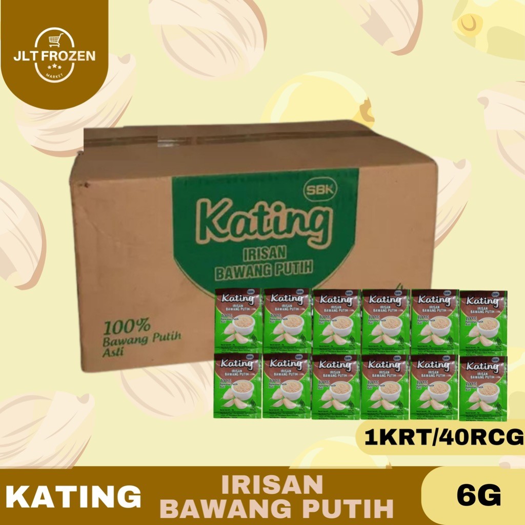

Kating Irisan Bawang Putih 6g - 1KRT/40RCG Irisan Kecil Kasar / 100% Bawang Putih Asli / Sachet / 6g