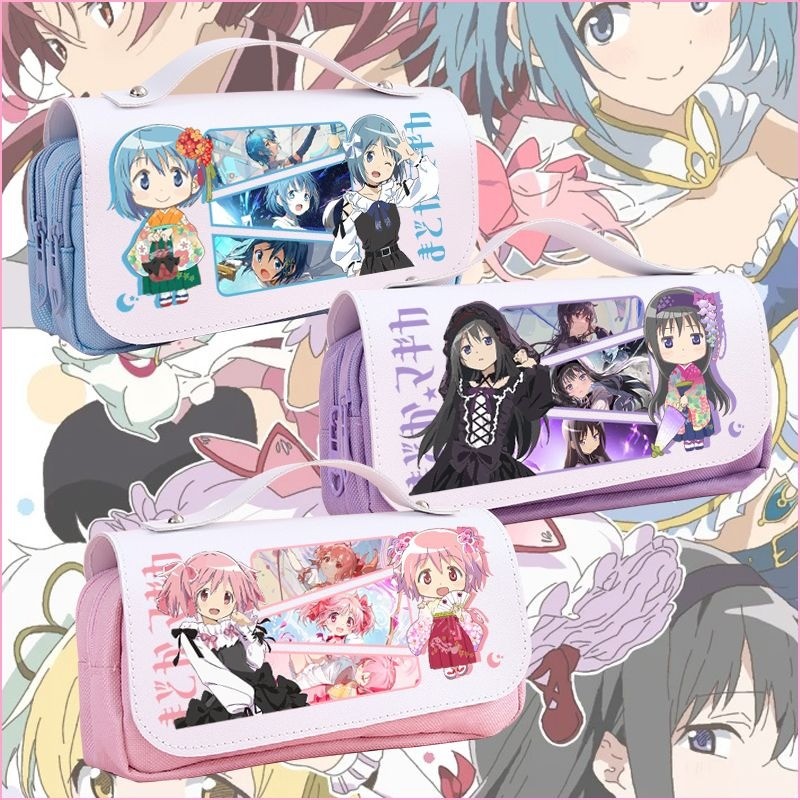 

Puella Magi Madoka Magica Cosplay Kaname Madoka Akemi Homura Incubator Tomoe Mami PU Portable Flip Pencil Case Stationery Gifts