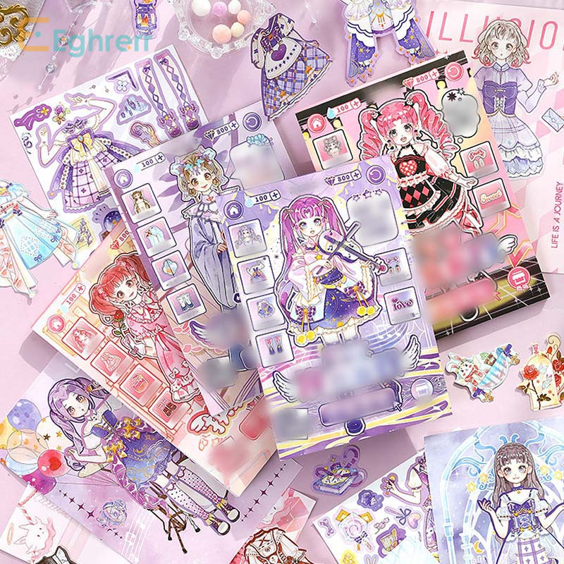 

Eeghrerr Girl Dress-up Game Stickers Book Princess Makeup Changing Toys Children