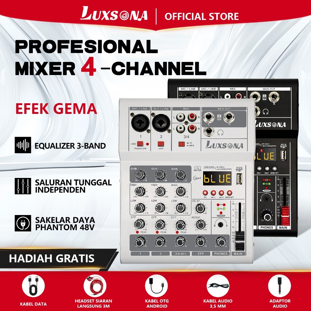 Luxsona Mixer 4 Channel Audio Mixer Mini Soundcard USB Bluetooth Mixer Murah Cuci Gudang Mendukung P