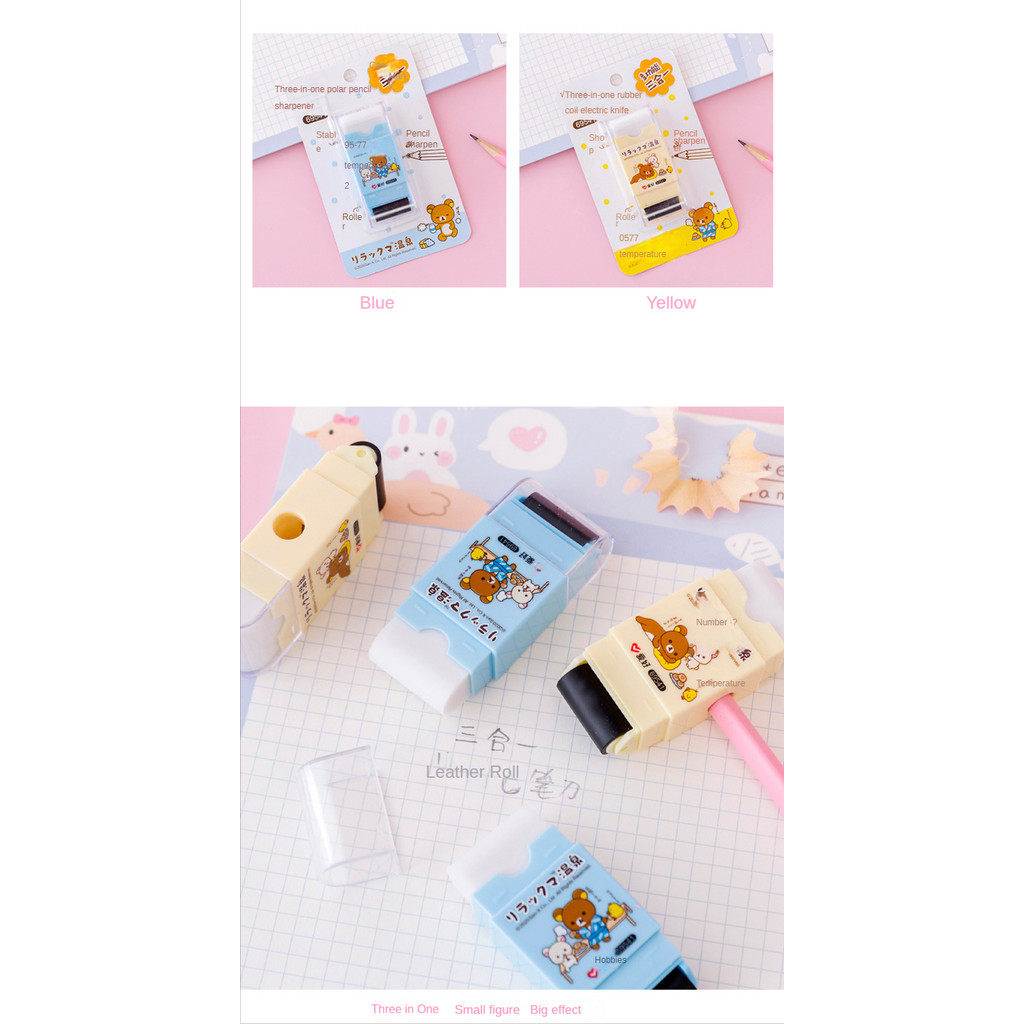 

3 In 1 Eraser Pencil Sharpener Student Exam Wipe Clean Creative Cartoon Learning Stationery Mini Cute Office School Supplies