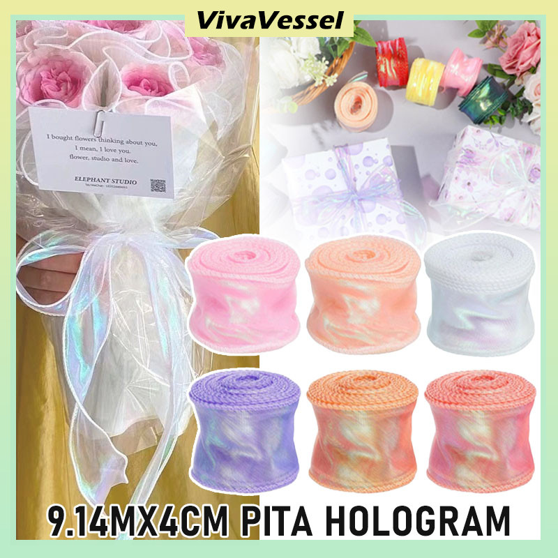

Pita Kado Buket Flower Wrapping/Fishtail Hologram Korea Korean/9.14mX4cm Meter Pita Hologram