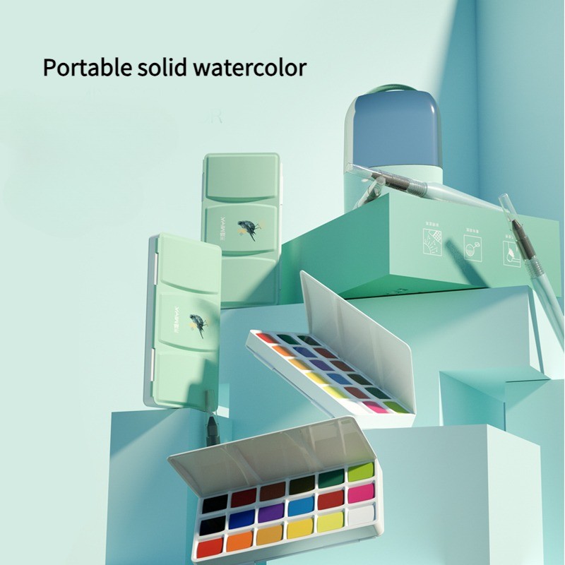 

18 Color Travel Solid Watercolor Pigment Set Safe Opaque Watercolor Art Supplies Beginner Student Painting Portable Palette