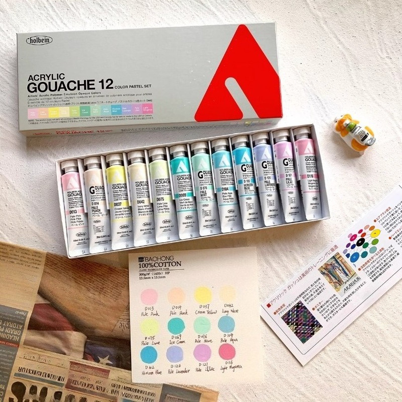 

Holbein12 Color Opaque Acrylic Gouache Pigment Set Macaron Color 20ml Original Tube Gouache Paint Artist Painting Art Supplies
