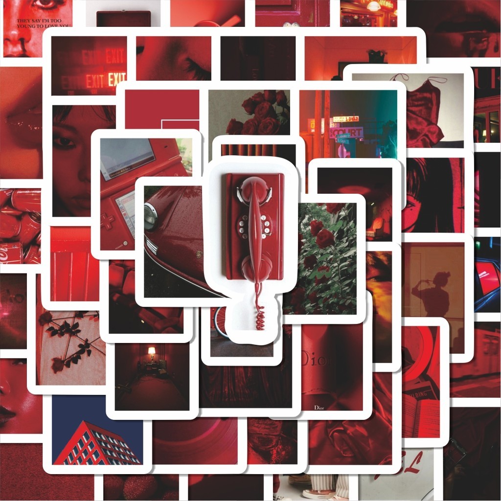 

100PCS Lucu Stiker Red Tone Color Aesthetic INS Style Stiker Aesthetic Stiker Anti Air Stikers Berperekat Waterproof sticker decal buat Motor Helm Buku Journal Koper Casing HP Laptop Botol Minum Hadiah anak