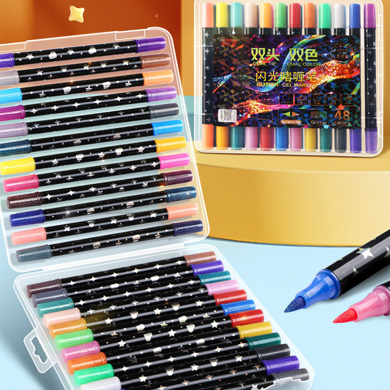 

Set Pena Glitter Dual-tip 24/48/72/96 Warna dengan Kepala Ganda - Penanda Teks Berwarna